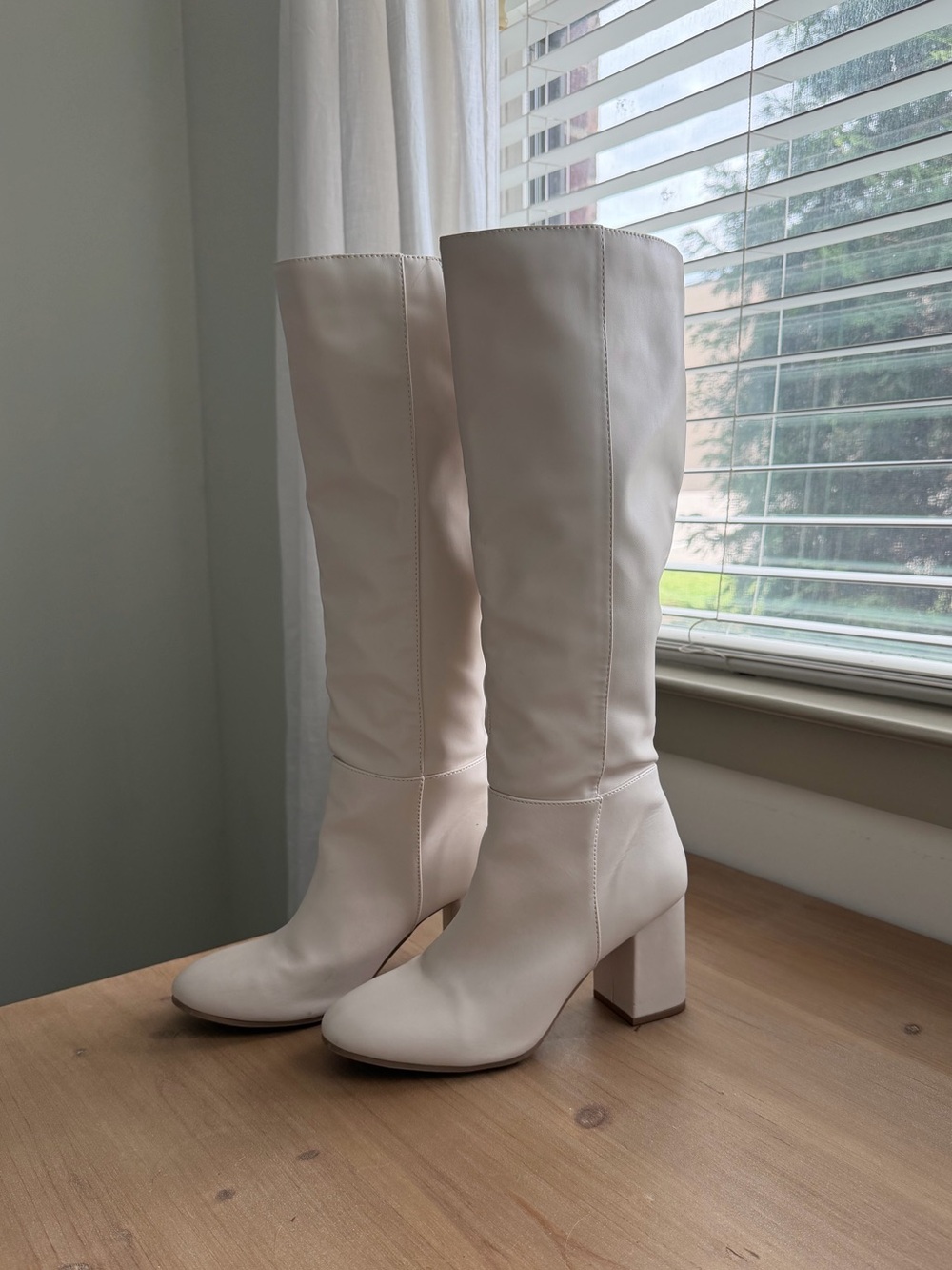 Altar'd State Cream Knee-High Block Heel Boots